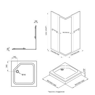 Душевой уголок Triton Вента Щ0000053381 90x90 см профиль чёрный стекло прозрачное